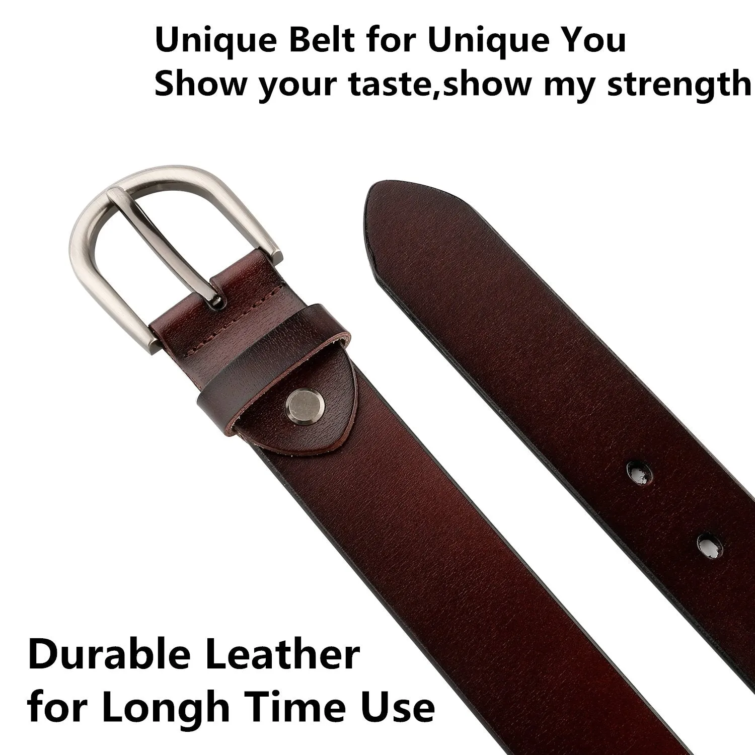 Women Leather Belt for Pants Dress Jeans Waist Belt with Brushed Alloy Buckle