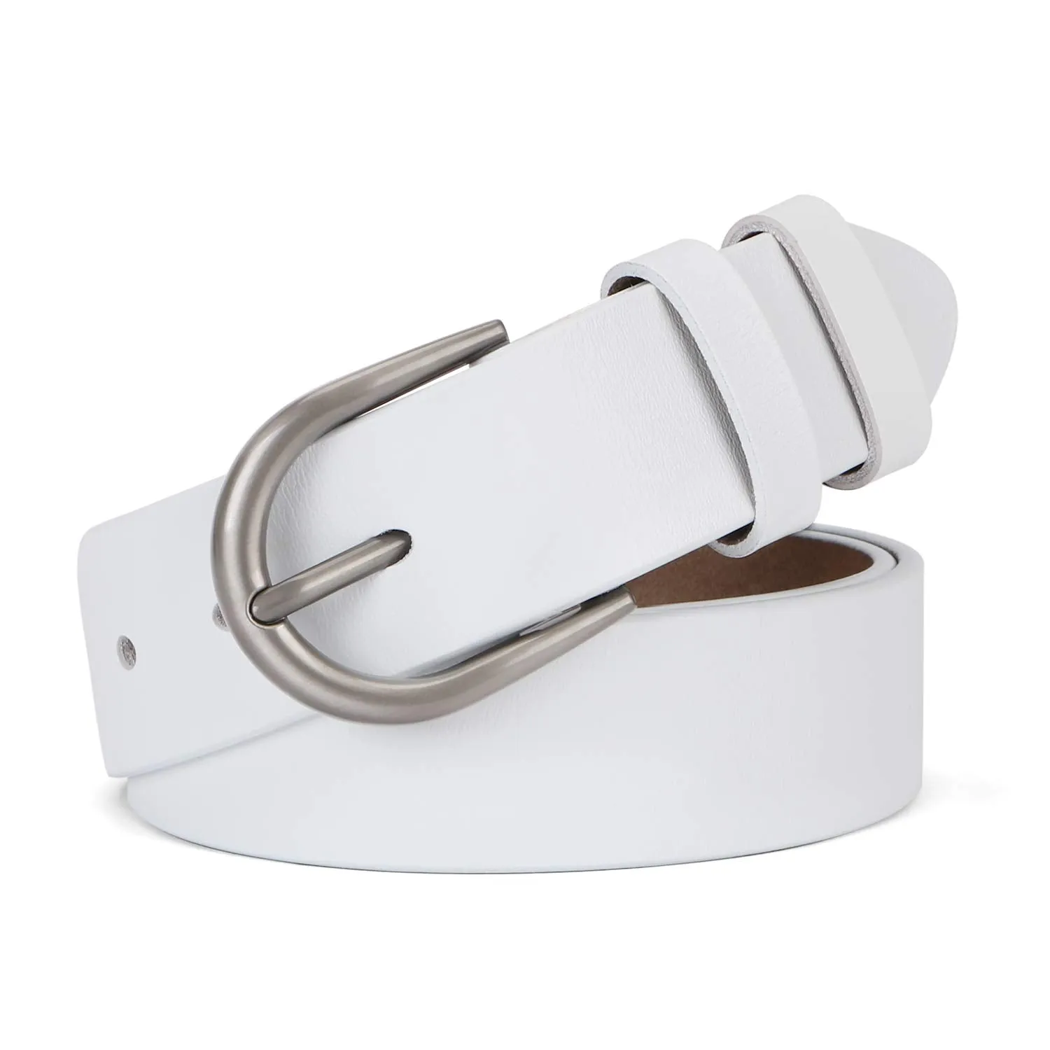 Women Leather Belt for Pants Dress Jeans Waist Belt with Brushed Alloy Buckle