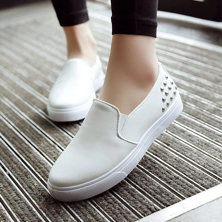 Women Leather Loafers Fashion ballet flats white black Shoes
