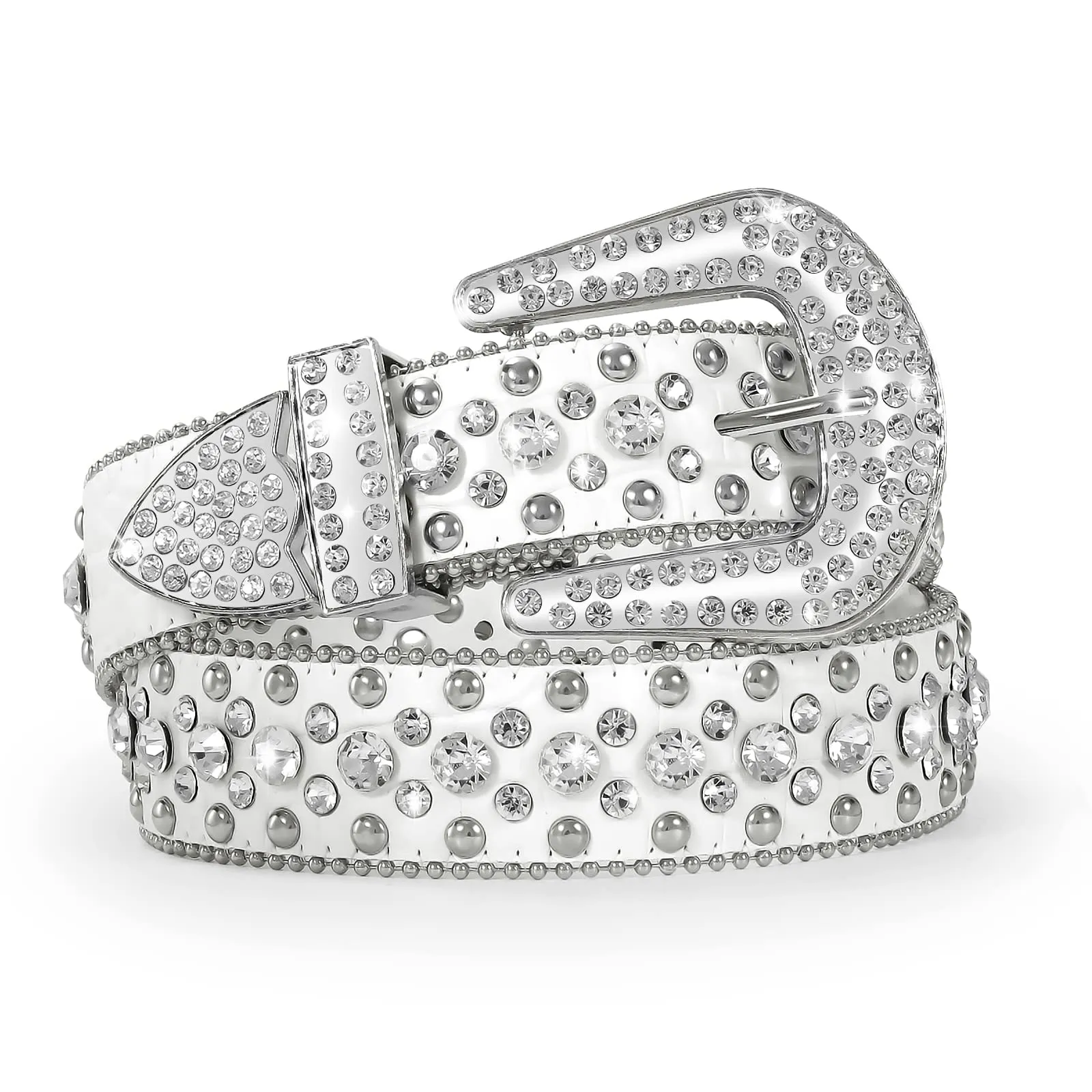 Women Rhinestone Belt for Jeans, SANSTHS Men Western Cowgirl Bling Studded Belt Faux Crocodile Grain Leather