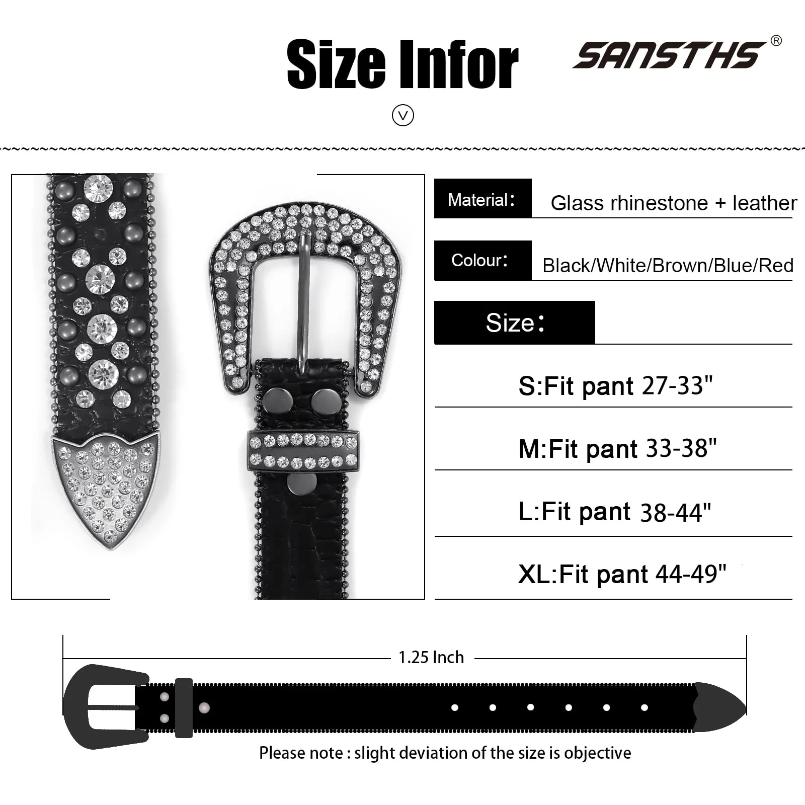 Women Rhinestone Belt for Jeans, SANSTHS Men Western Cowgirl Bling Studded Belt Faux Crocodile Grain Leather