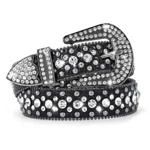 Women Rhinestone Belt for Jeans, SANSTHS Men Western Cowgirl Bling Studded Belt Faux Crocodile Grain Leather