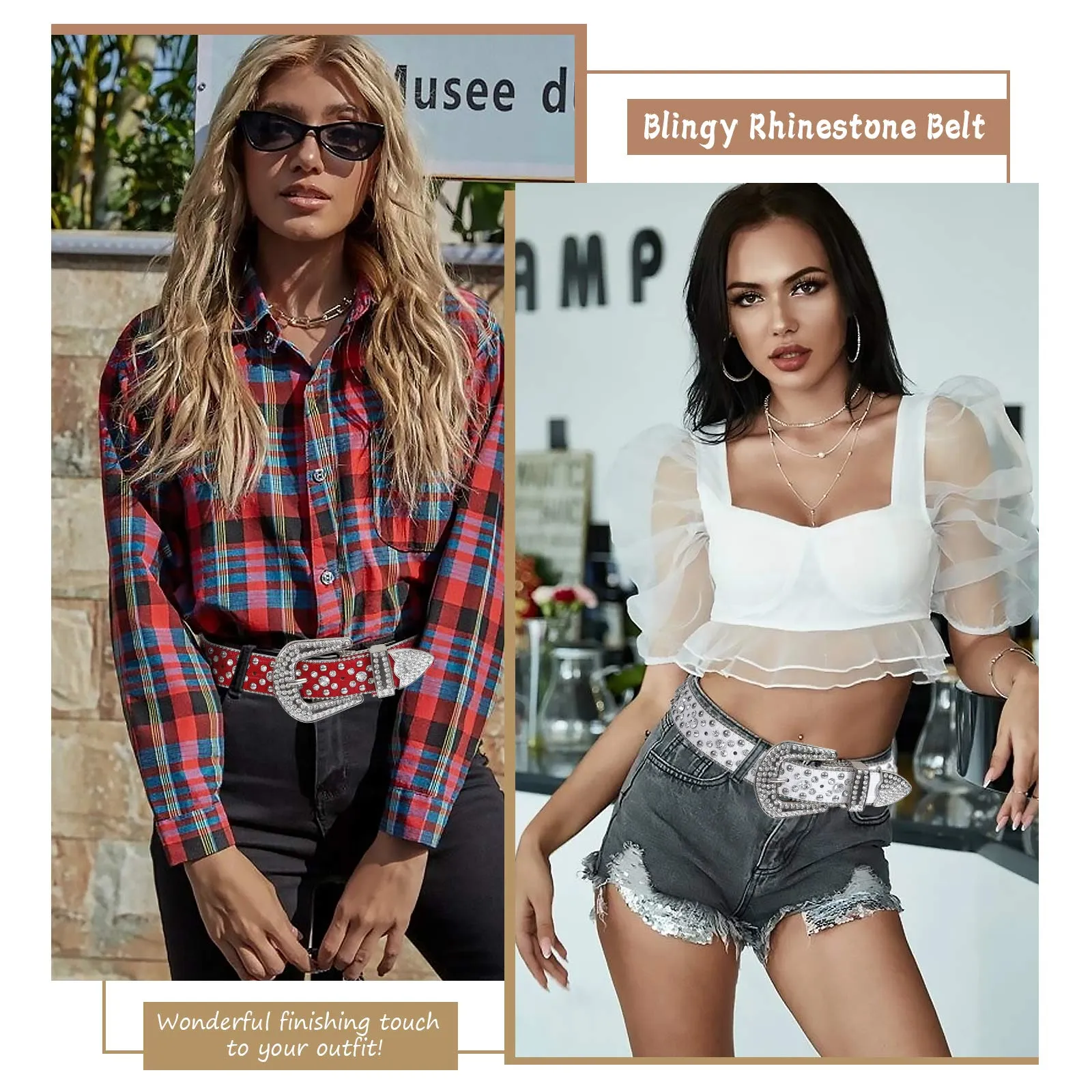 Women Rhinestone Belt for Jeans, SANSTHS Men Western Cowgirl Bling Studded Belt Faux Crocodile Grain Leather