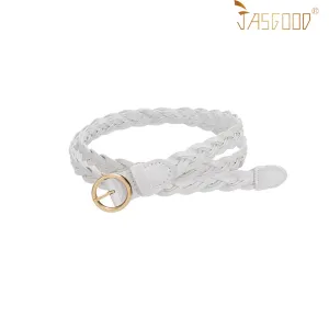 Women Skinny Braided Leather Belt Thin Woven Waist Belt For Dress