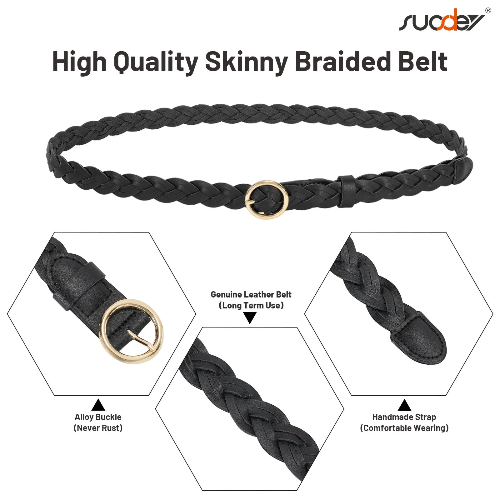 Women Skinny Braided Leather Belt Thin Woven Waist Belt For Dress