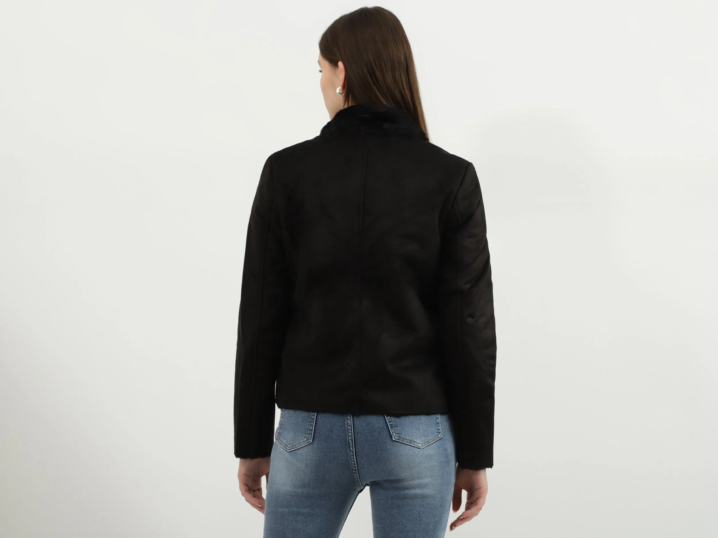 Women Solid Shirt Collar Jacket