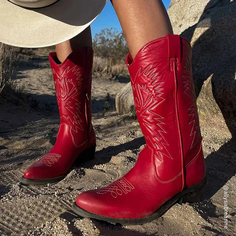 Women Western Cowboy Cowgirl Stitched Embroidered Boots