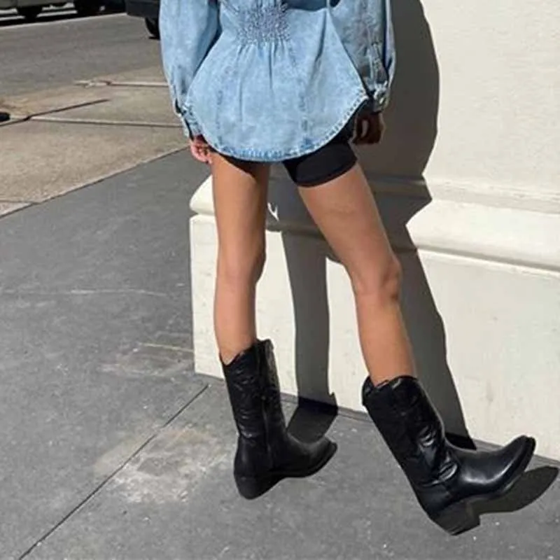Women Western Cowboy Cowgirl Stitched Embroidered Boots