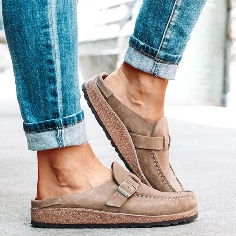 Women’s Casual Round Toe Flat Heel Slip On Backless Loafers