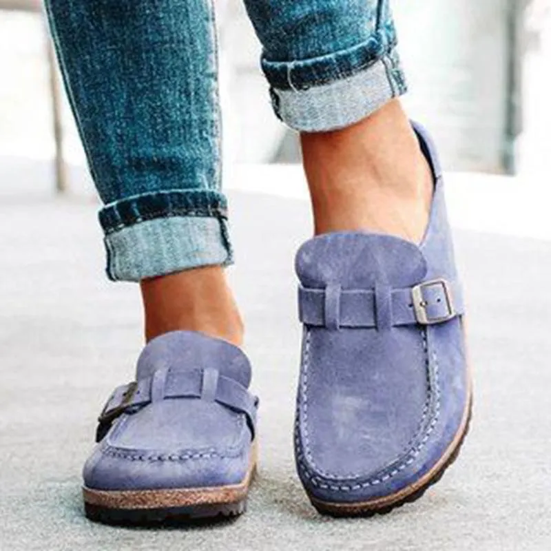 Women’s Casual Round Toe Flat Heel Slip On Backless Loafers