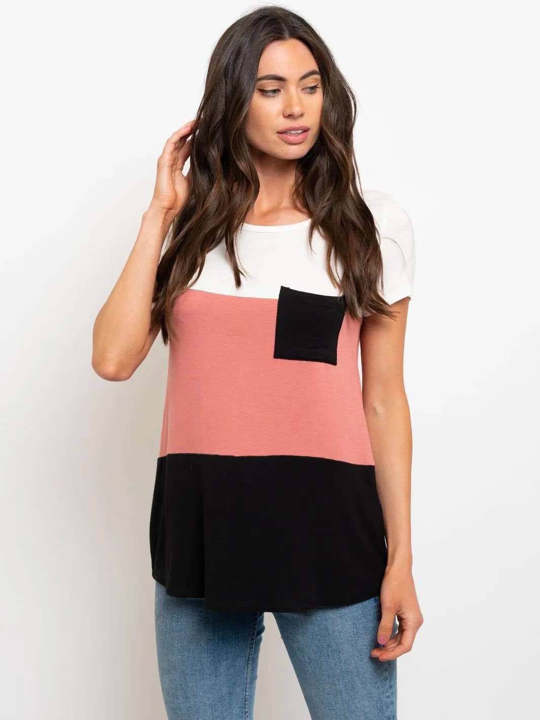 WOMEN'S COLOR BLOCK FRONT POCKET TOP