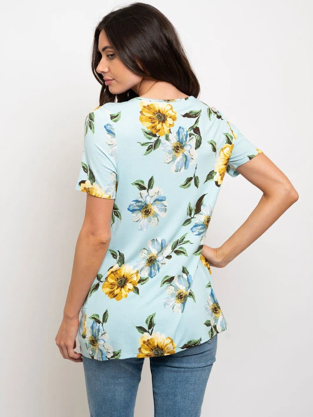WOMEN'S FLORAL FRONT KNOT TUNIC TOP