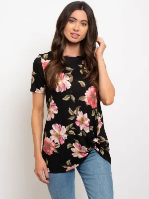 WOMEN'S FLORAL FRONT KNOT TUNIC TOP