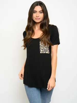 WOMEN'S FRONT ANIMAL PRINT POCKET TOP