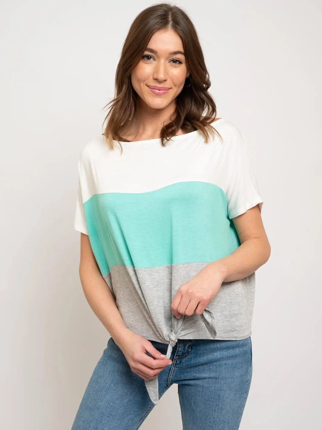 WOMEN'S FRONT TIE COLOR BLOCK TOP