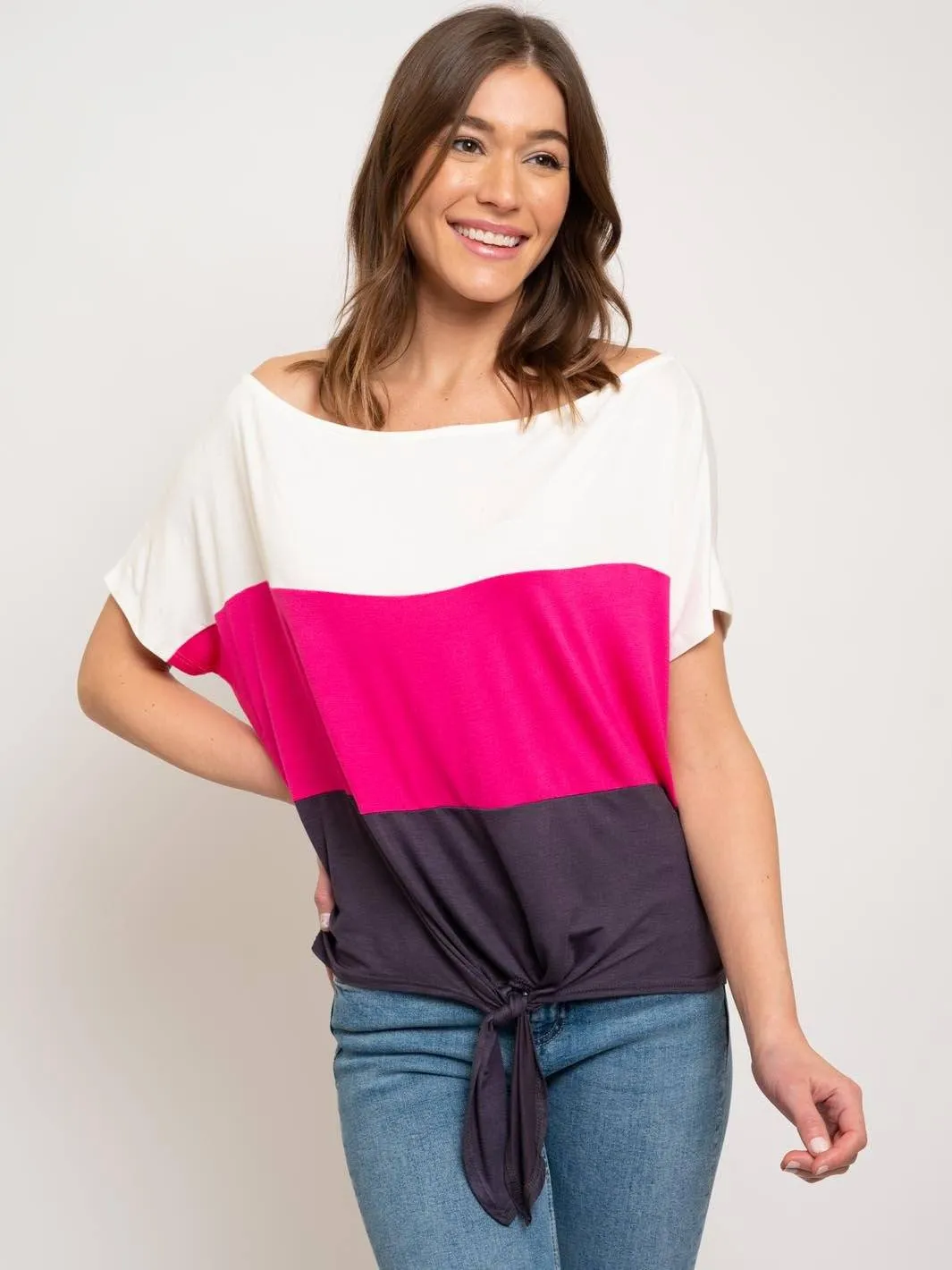 WOMEN'S FRONT TIE COLOR BLOCK TOP