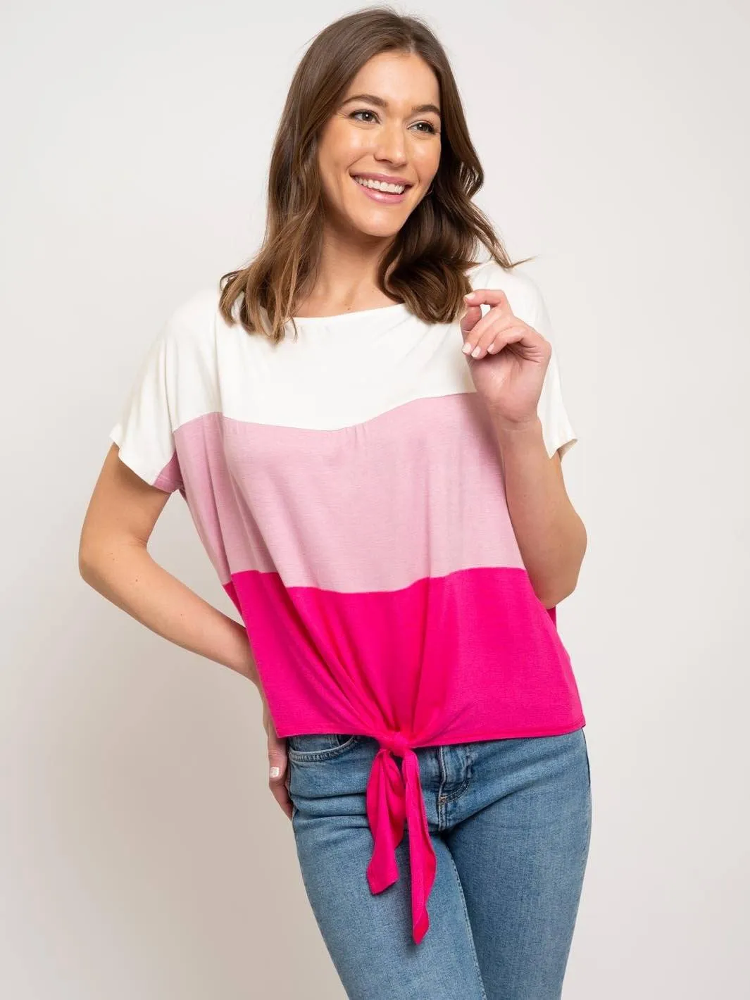 WOMEN'S FRONT TIE COLOR BLOCK TOP