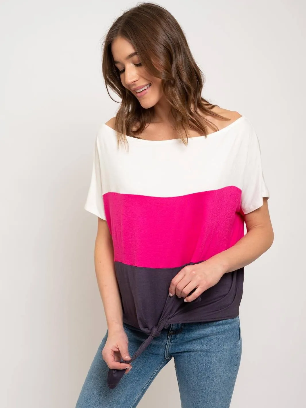 WOMEN'S FRONT TIE COLOR BLOCK TOP