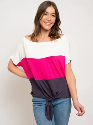 WOMEN'S FRONT TIE COLOR BLOCK TOP