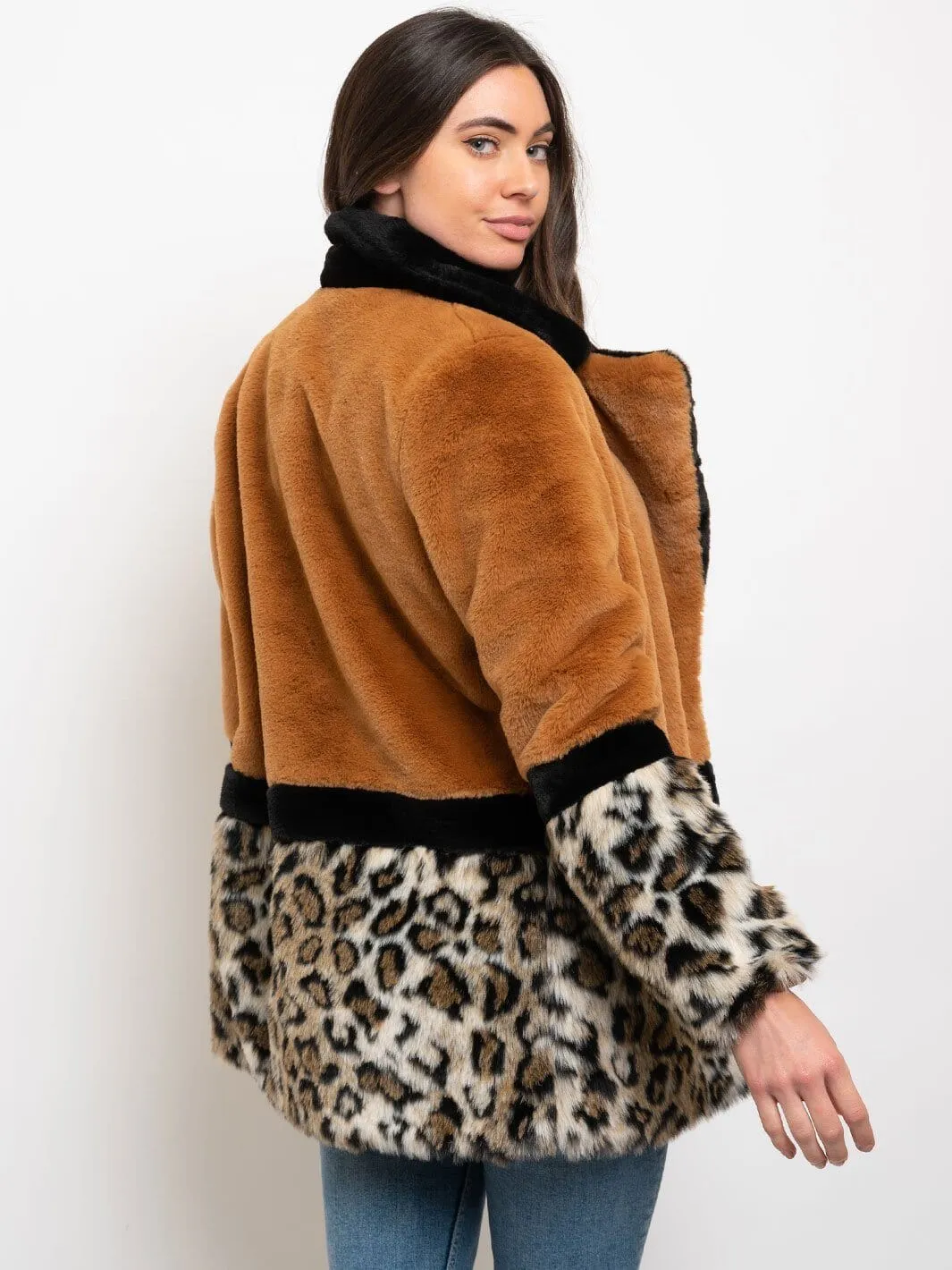 WOMEN'S LONG SLEEVE ANIMAL PRINT FAUX FUR COAT