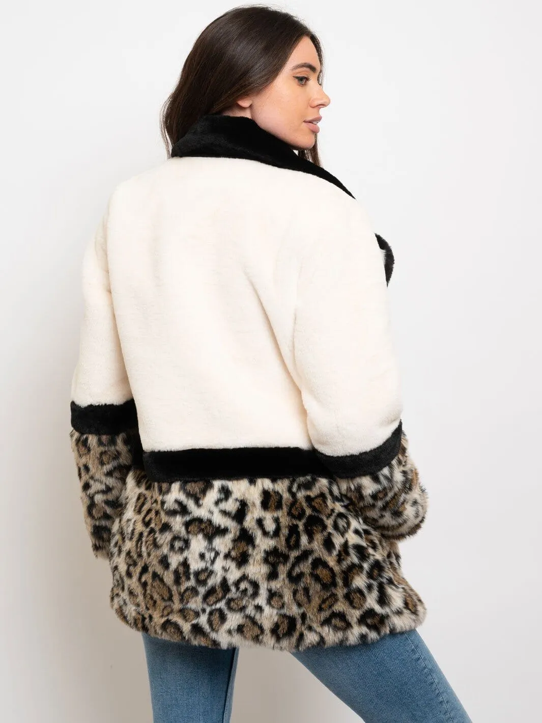 WOMEN'S LONG SLEEVE ANIMAL PRINT FAUX FUR COAT