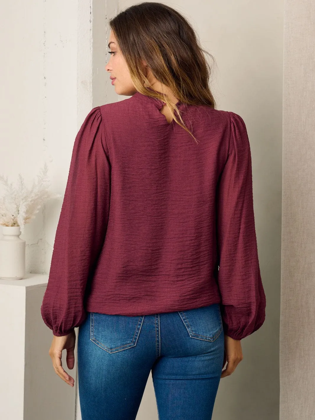 WOMEN'S LONG SLEEVE FRONT DETAILED BLOUSE TOP