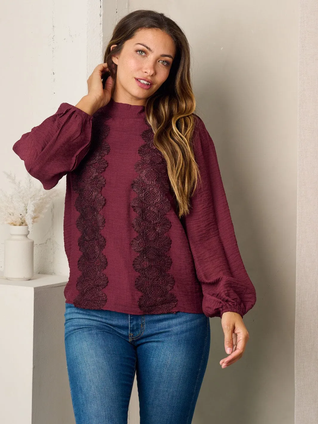 WOMEN'S LONG SLEEVE FRONT DETAILED BLOUSE TOP