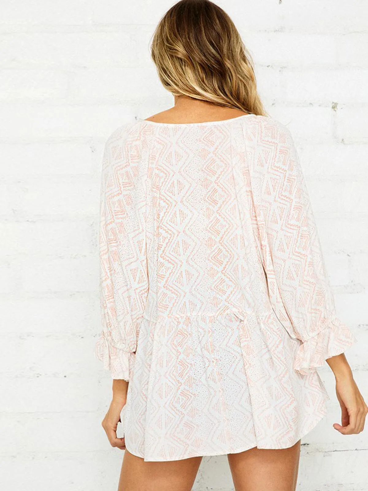 WOMEN'S LONG SLEEVE FRONT TIE BABYDOLL TUNIC TOP