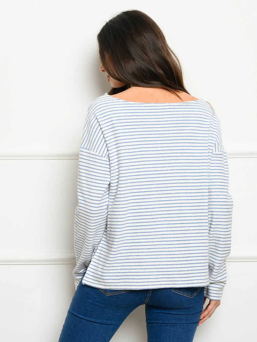 WOMEN'S LONG SLEEVE STRIPE TERRY TOP