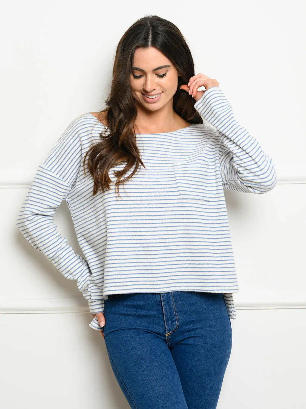 WOMEN'S LONG SLEEVE STRIPE TERRY TOP
