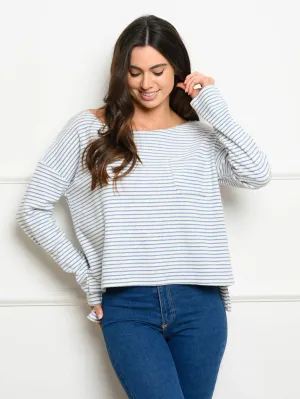 WOMEN'S LONG SLEEVE STRIPE TERRY TOP