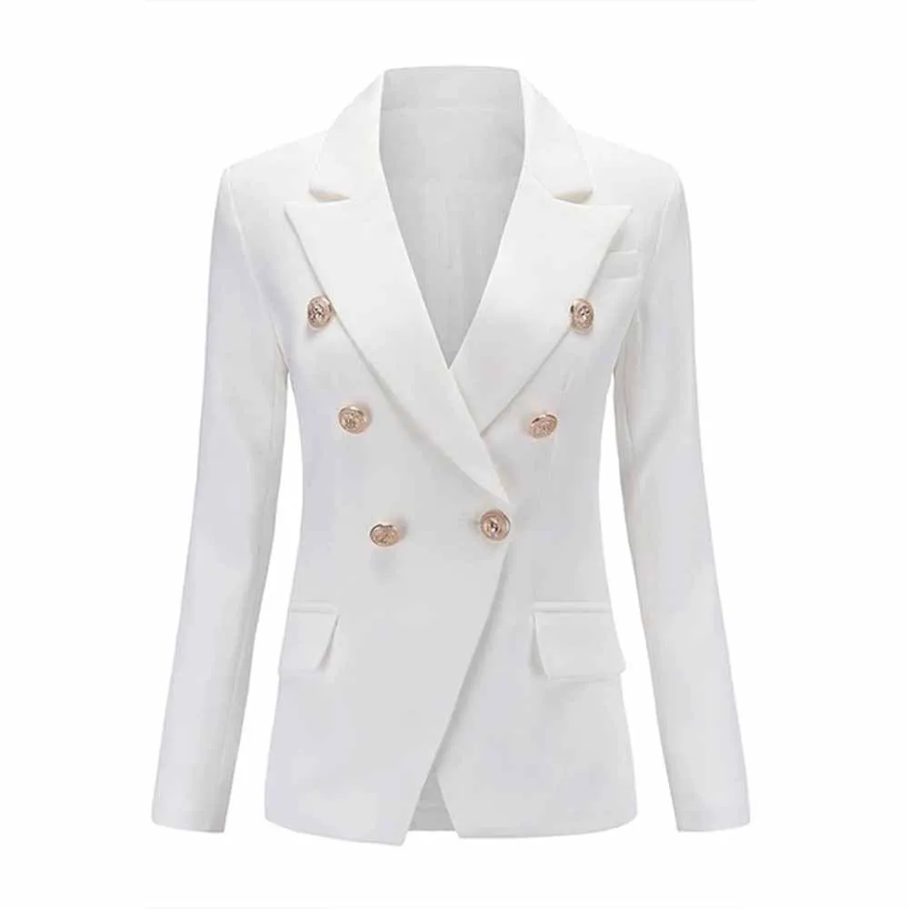 Women's Luxury Fitted Blazer Golden Lion Buttons Coat Jacket in Black,White