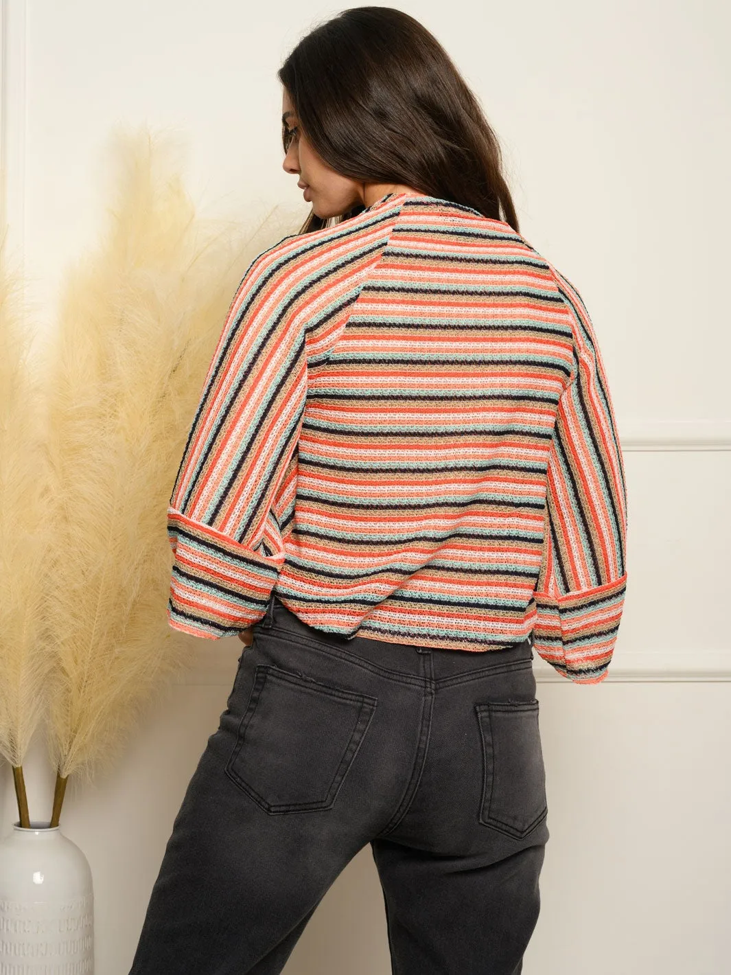 WOMEN'S MULTI STRIPES 3/4 SLEEVES TOP