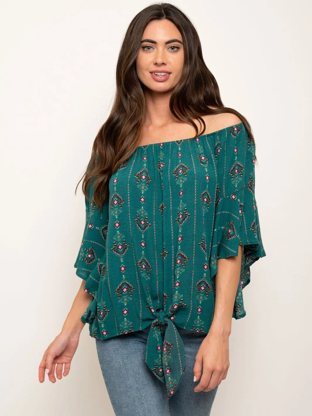 WOMEN'S OFF SHOULDER FRONT TIE TOP