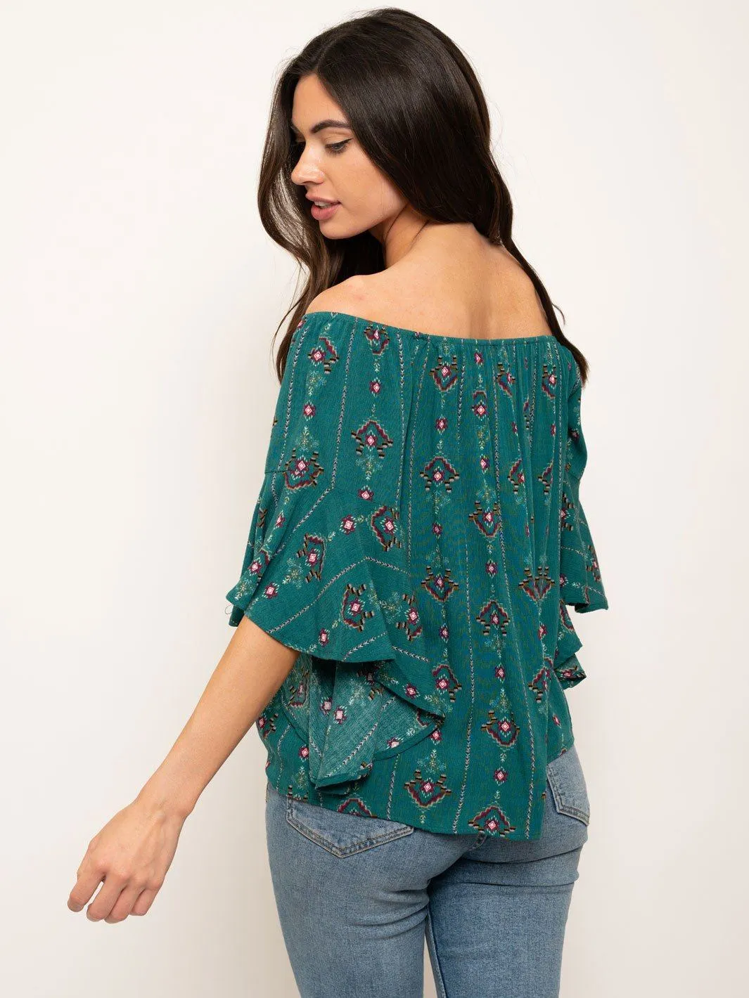 WOMEN'S OFF SHOULDER FRONT TIE TOP