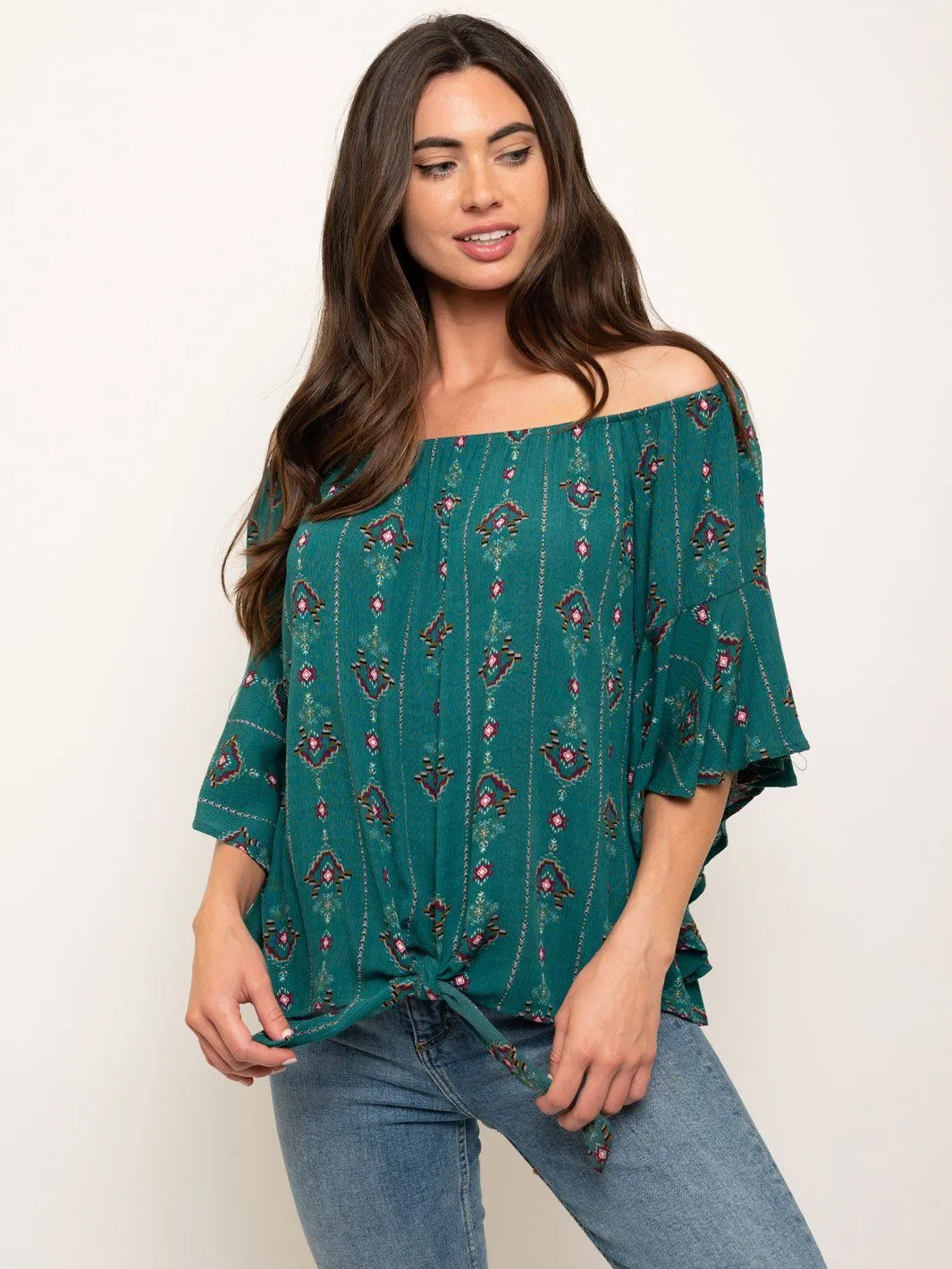 WOMEN'S OFF SHOULDER FRONT TIE TOP