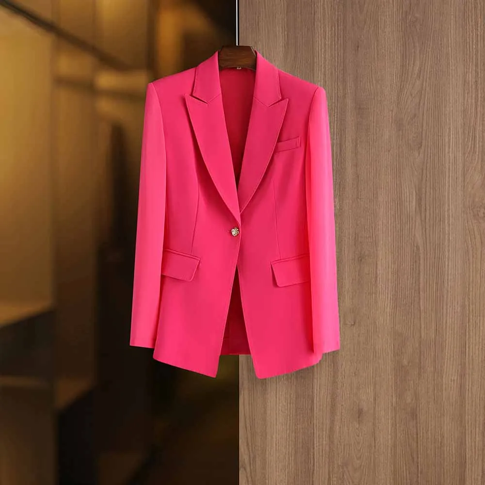 Women's Red One Button Blazer Dress Long Sleeve V Neck Bodycon Cocktail Dress