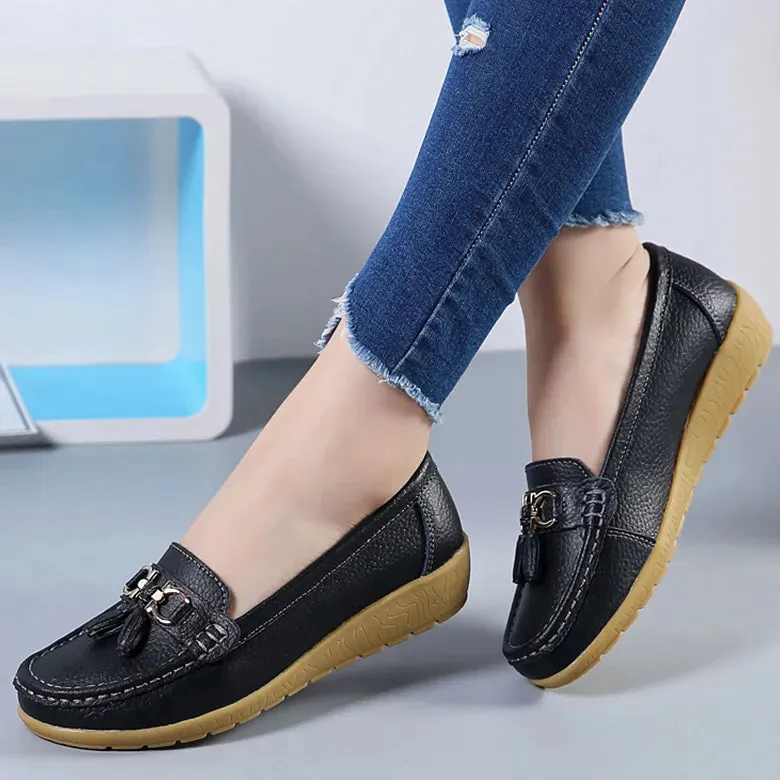 Women's Shoes With Low Heels Loafers Slip On Casual PU Leather Shoes