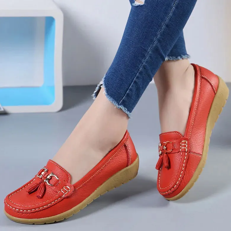 Women's Shoes With Low Heels Loafers Slip On Casual PU Leather Shoes