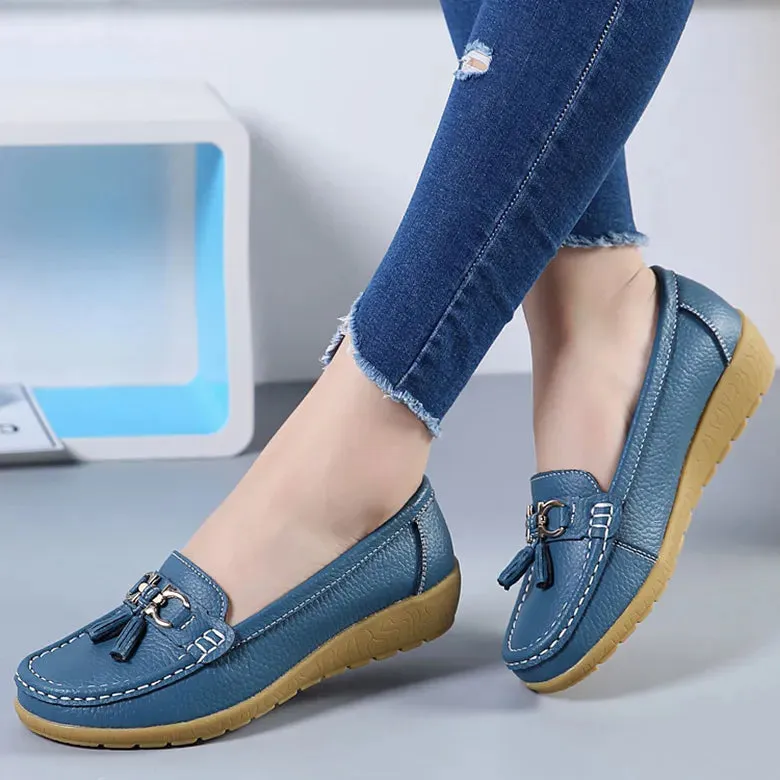 Women's Shoes With Low Heels Loafers Slip On Casual PU Leather Shoes