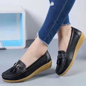 Women's Shoes With Low Heels Loafers Slip On Casual PU Leather Shoes