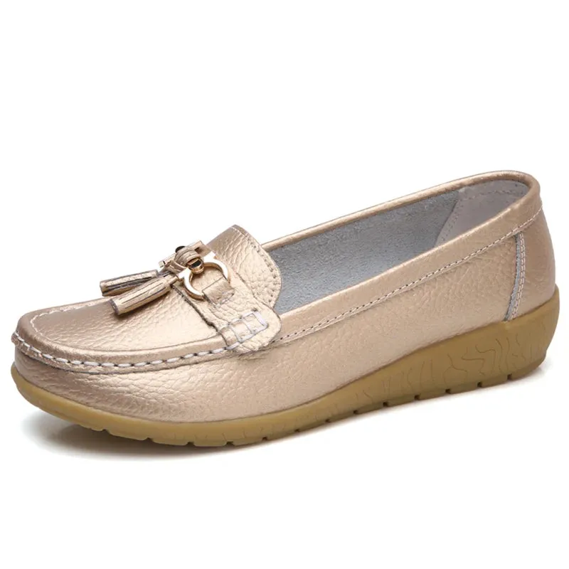 Women's Shoes With Low Heels Loafers Slip On Casual PU Leather Shoes