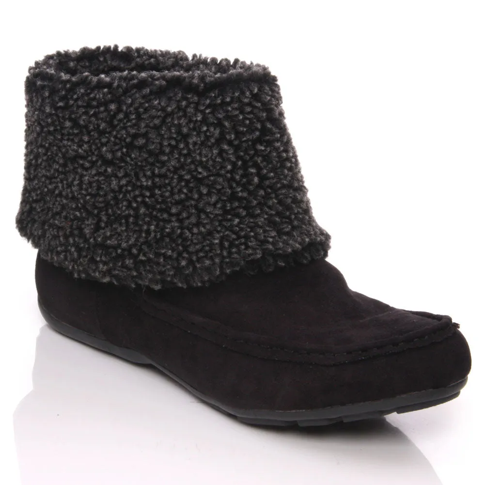 Womens Suede Upper Faux Fur Ankle Boots