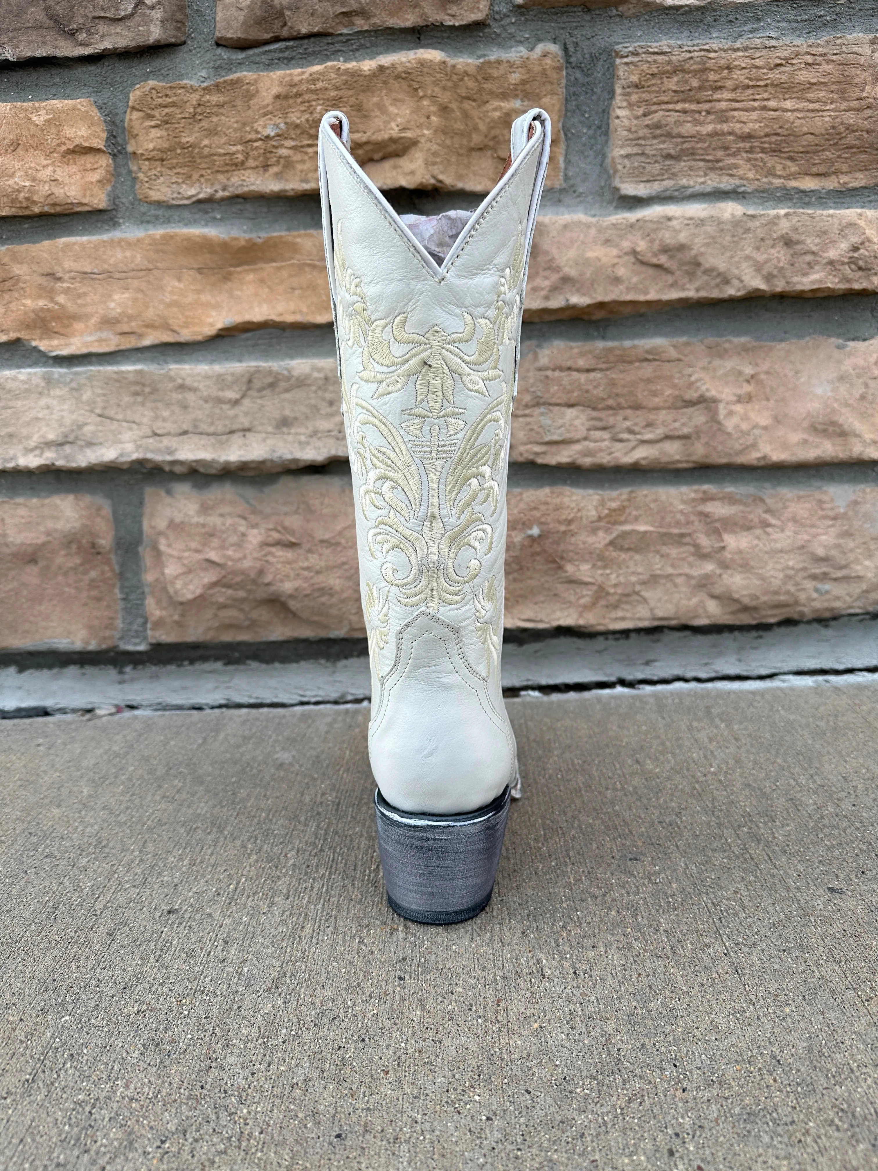 Women's Tanner Mark White Embroidered Boots Snip Toe