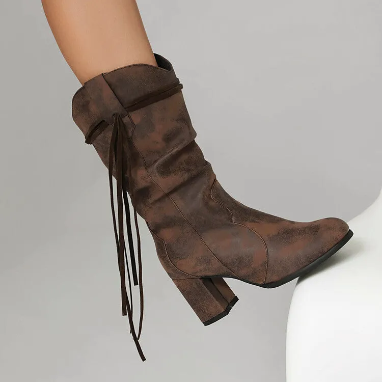 Women's Tassel Round Toe Mid Calf Western Boots