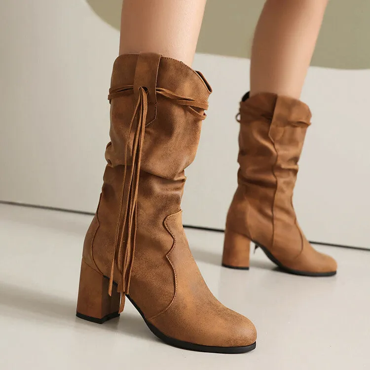 Women's Tassel Round Toe Mid Calf Western Boots