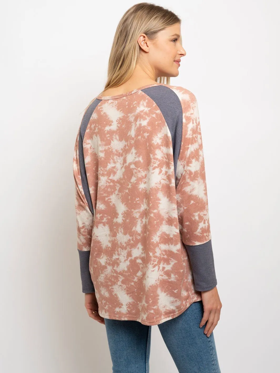 WOMEN'S TIE DYE DOLMEN THERMAL CONTRAST TOP