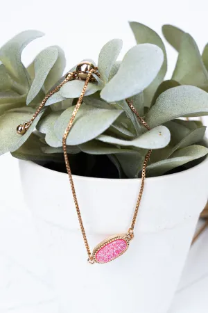 Worn Goldtone and Pink Druzy Adjustable Bracelet