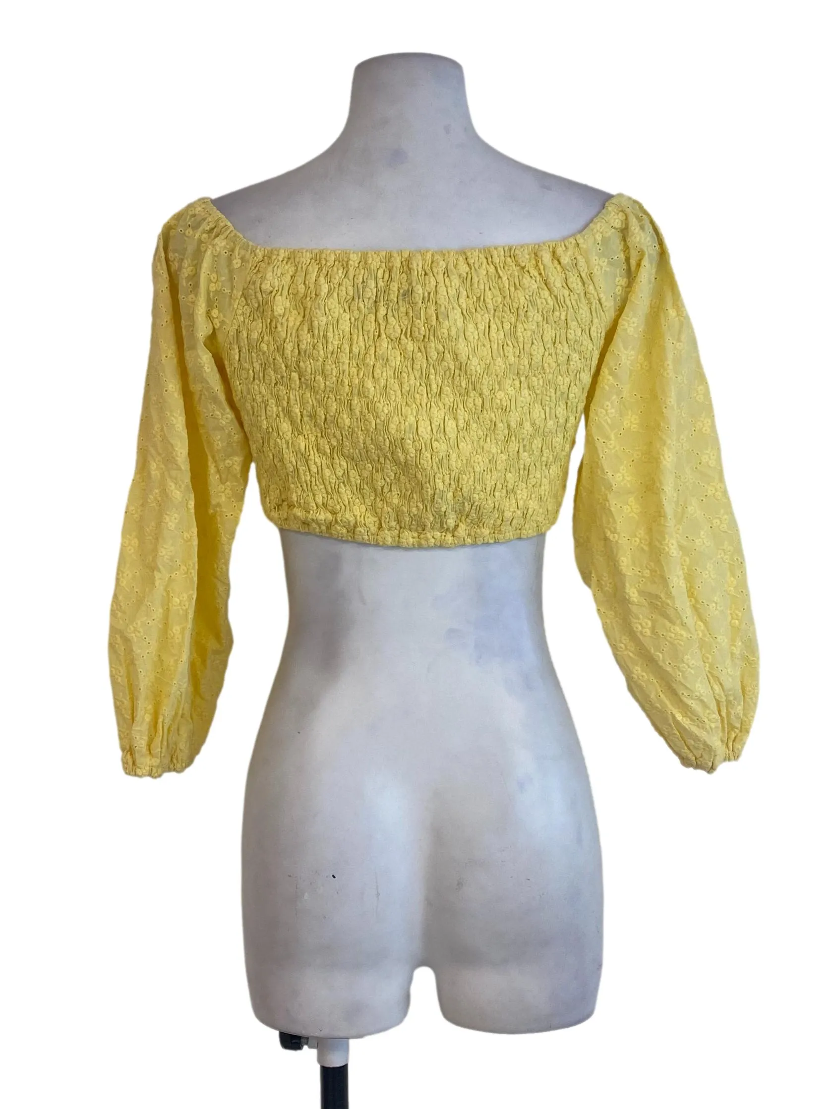 Yellow Embroidered Crop Top