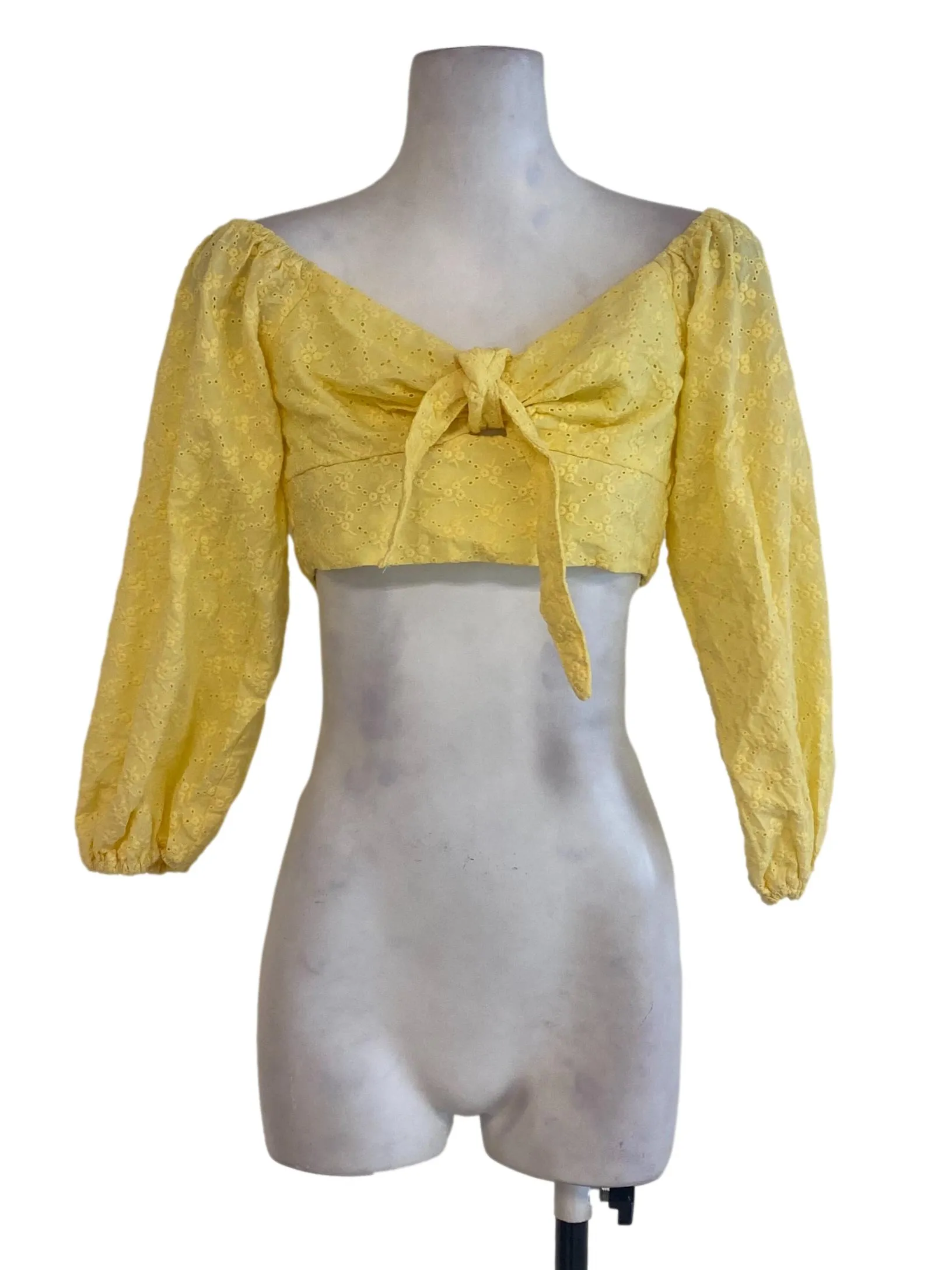 Yellow Embroidered Crop Top